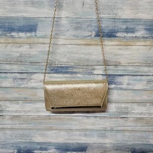 Gold Glitter Vintage Metal Elegant Evening Envelope Clutch Crossbody Bag New